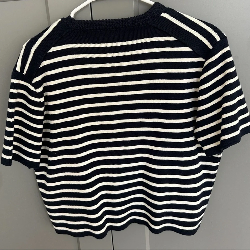 Massimo Dutti Navy Blue and Cream Striped Knit Cardigan! - Picture 4 of 7